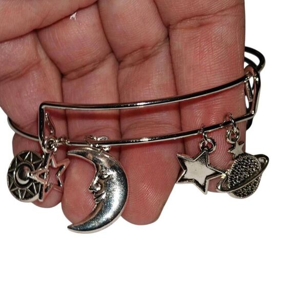 Silver Celestial Stars and Moon Witchycore Adjustable Bangle Bracelet - Picture 2 of 3